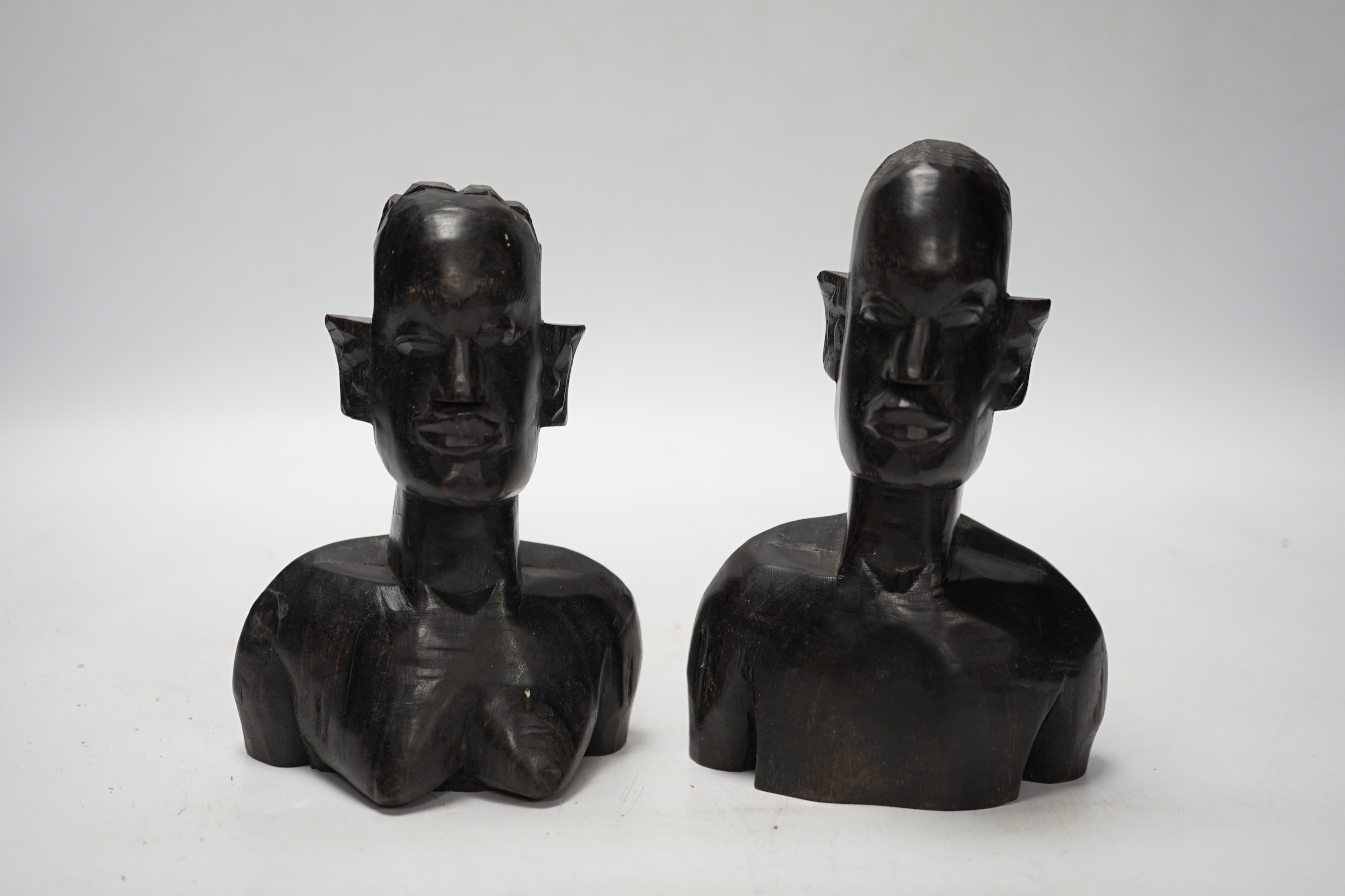 Two Chinese soapstone carvings and a pewter tea canister decorated with birds, largest 24cm high